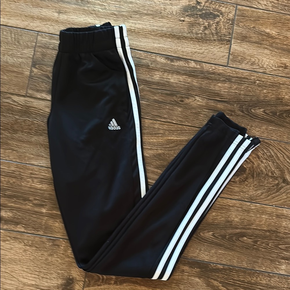 Adidas Big Kid Black Joggers with White Stripes Size XS